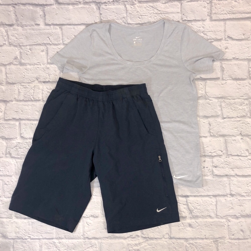 Nike Shorts and T-shirt set. Light Gray & Navy Blue. Size Small
